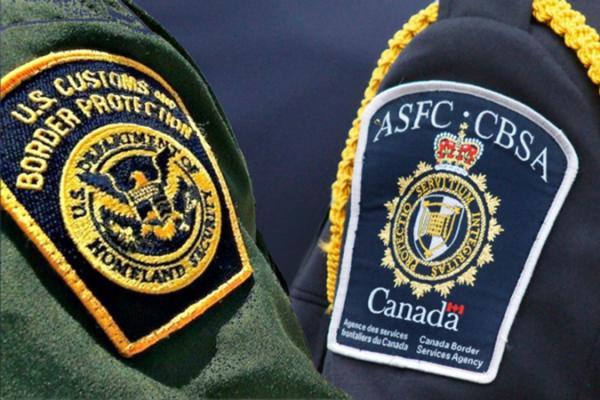 Shoulder patches of US and Canadian border agents